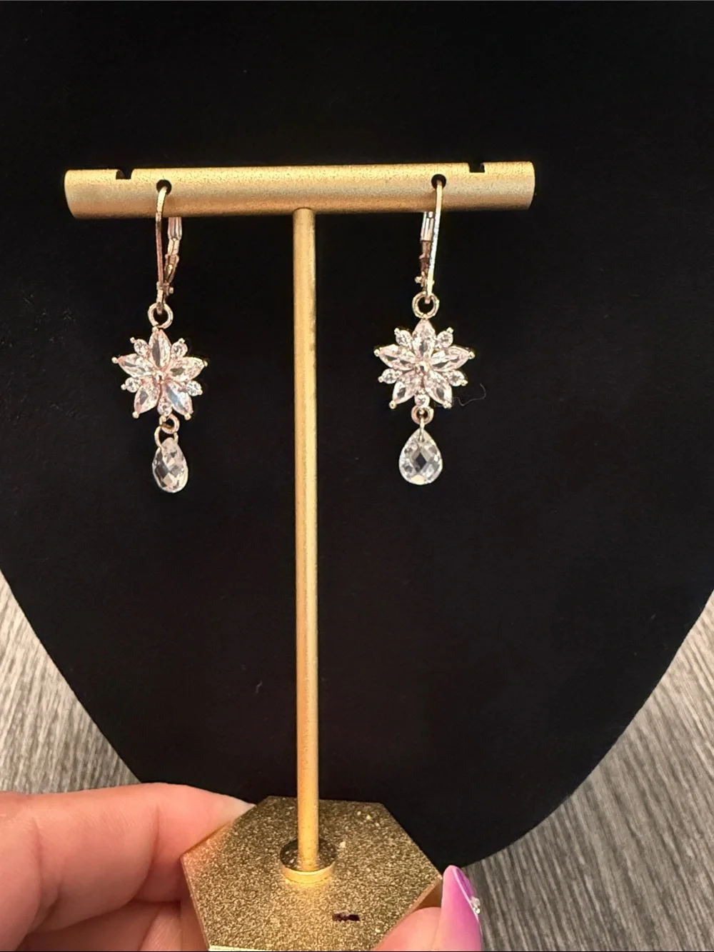 Rose Gold Crystal Floral Drop Earrings - Elegant Women's Jewelry